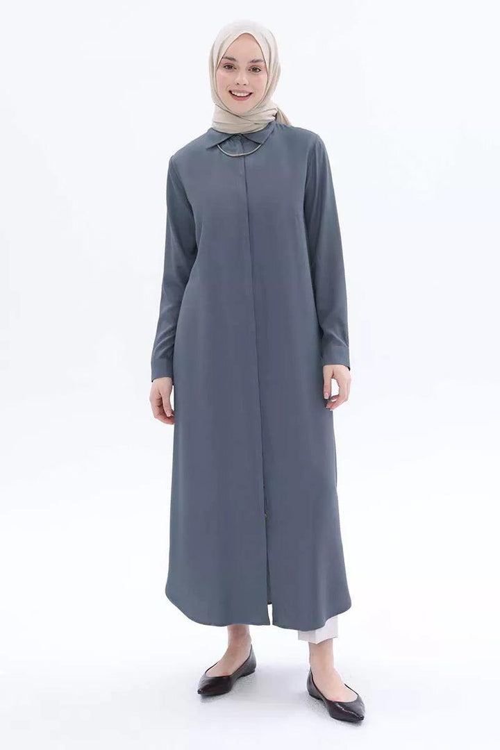 Hidden Button Front Dress Tunic - Anthracite - modestanbul