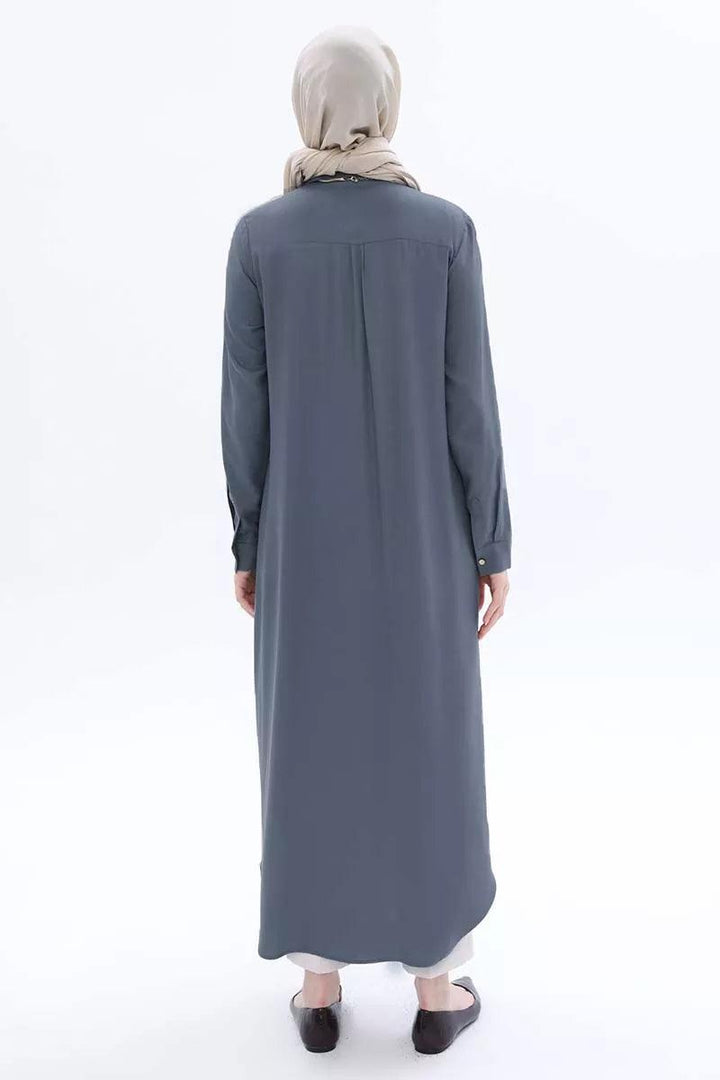 Hidden Button Front Dress Tunic - Anthracite - modestanbul