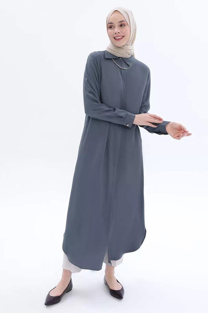 Hidden Button Front Dress Tunic - Anthracite - modestanbul