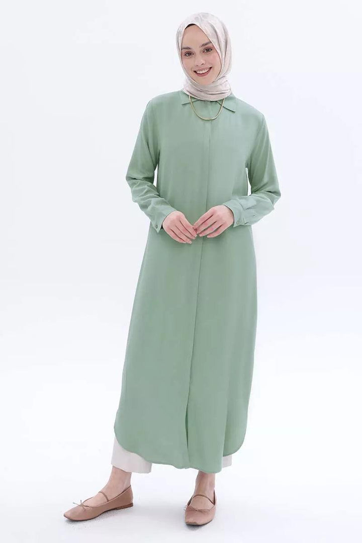 Hidden Button Front Dress Tunic - Dark Laurel - modestanbul