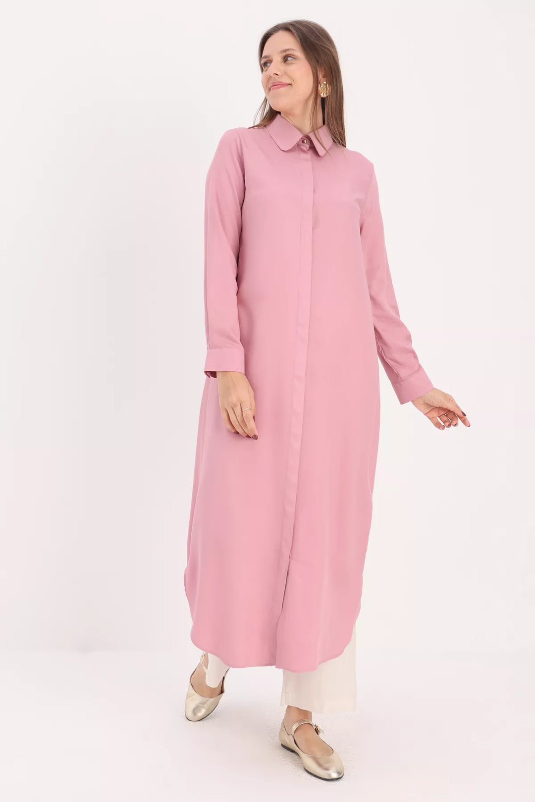 Hidden Button Front Dress Tunic - Rose