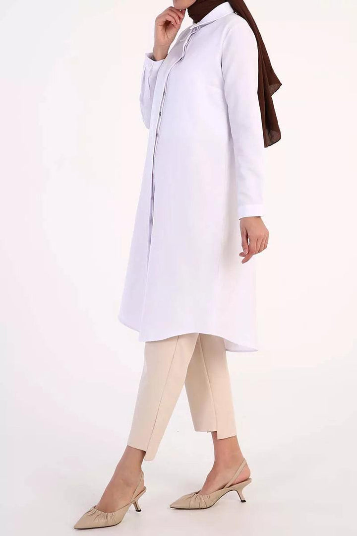 Hidden Button Long Shirt - White - modestanbul