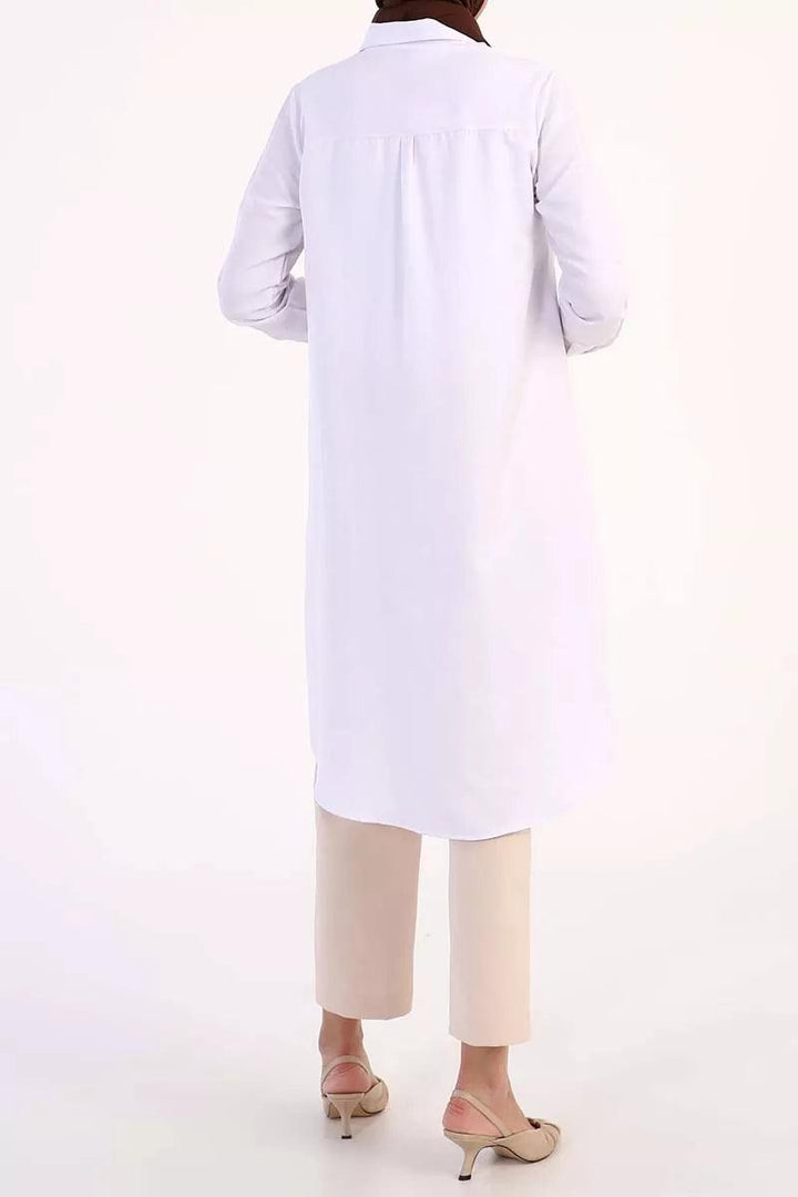 Hidden Button Long Shirt - White - modestanbul