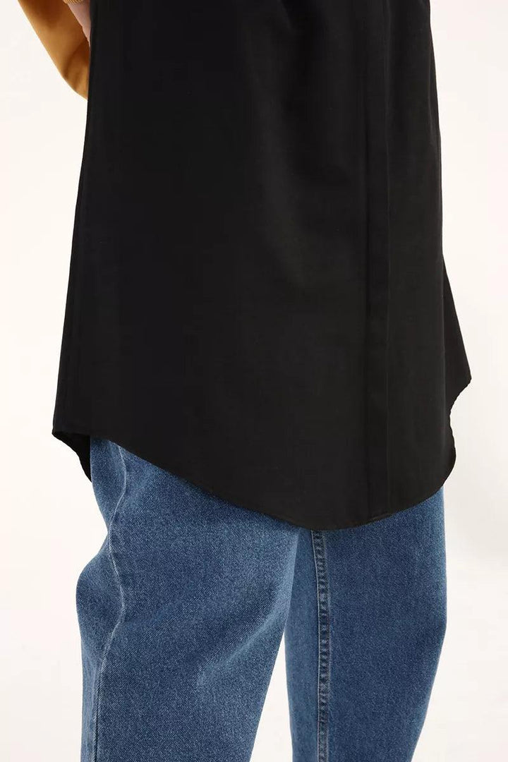 Cotton Shirt Detailed Skirt Lining - Black - modestanbul