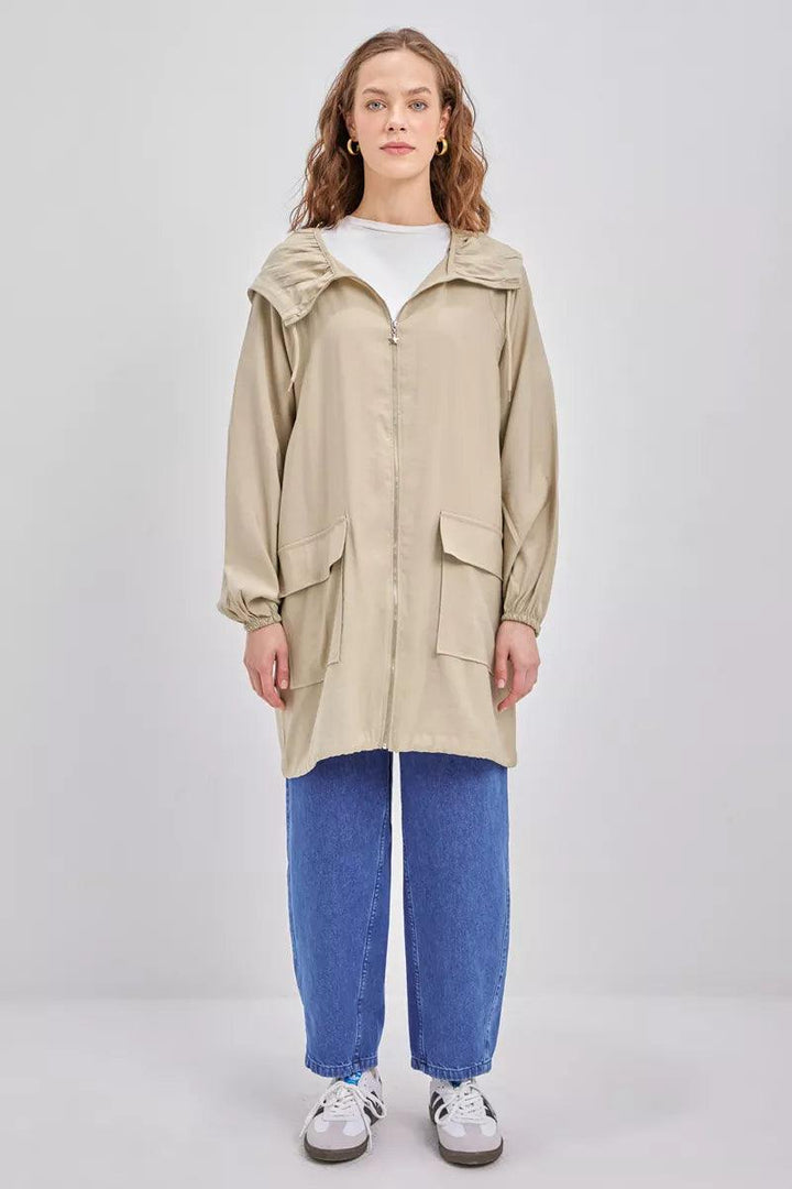 Hooded Zip Outerwear - Daphne - modestanbul