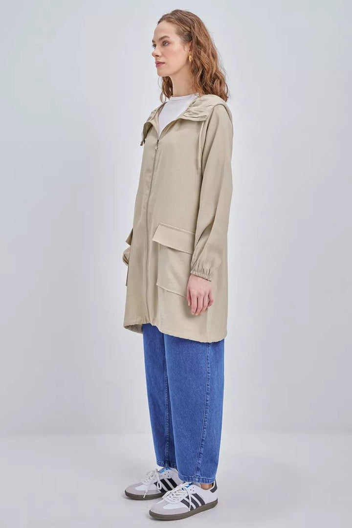 Hooded Zip Outerwear - Daphne - modestanbul