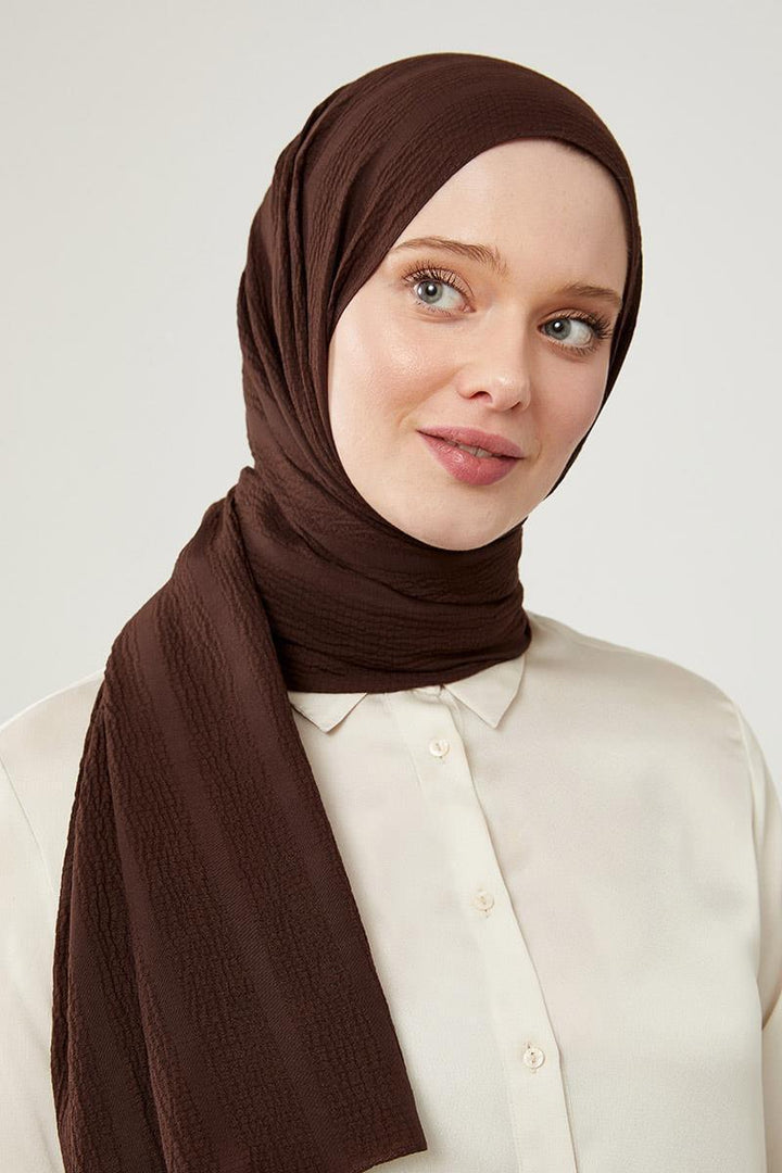 Naturel Line Shawl - Dark Brown - modestanbul