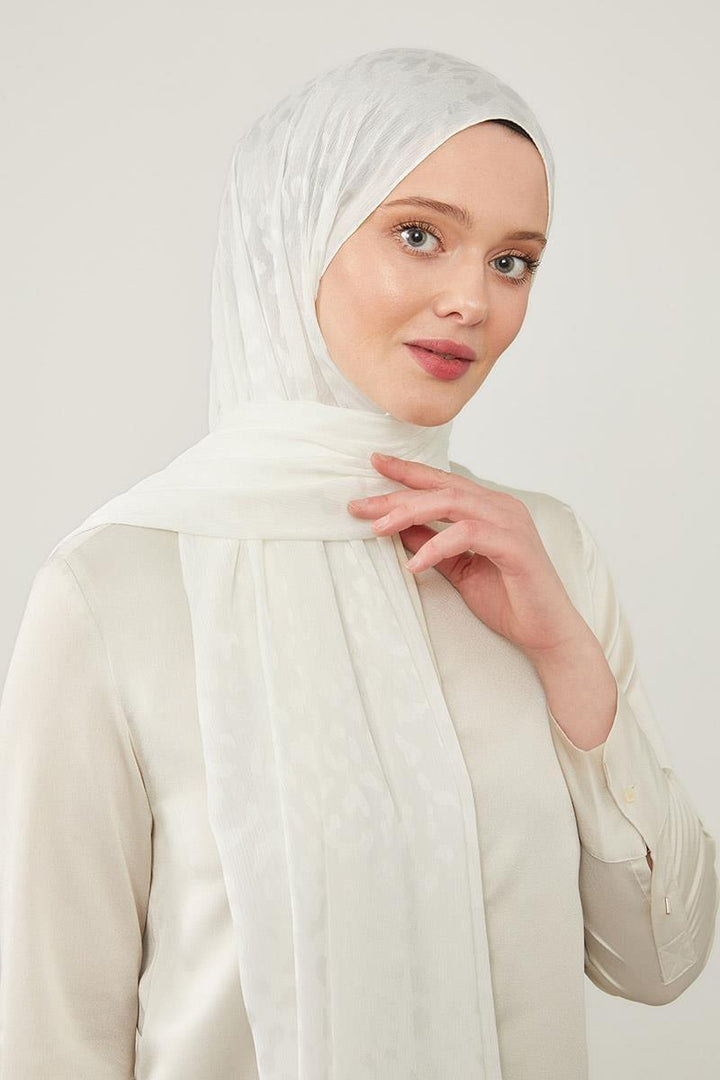 Jacquard Capri Shawl - White - modestanbul