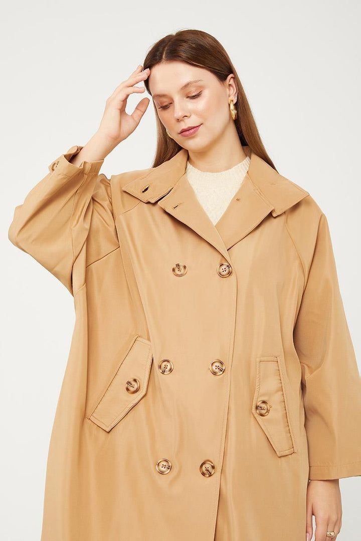 Oversized Trench Coat - Camel - modestanbul