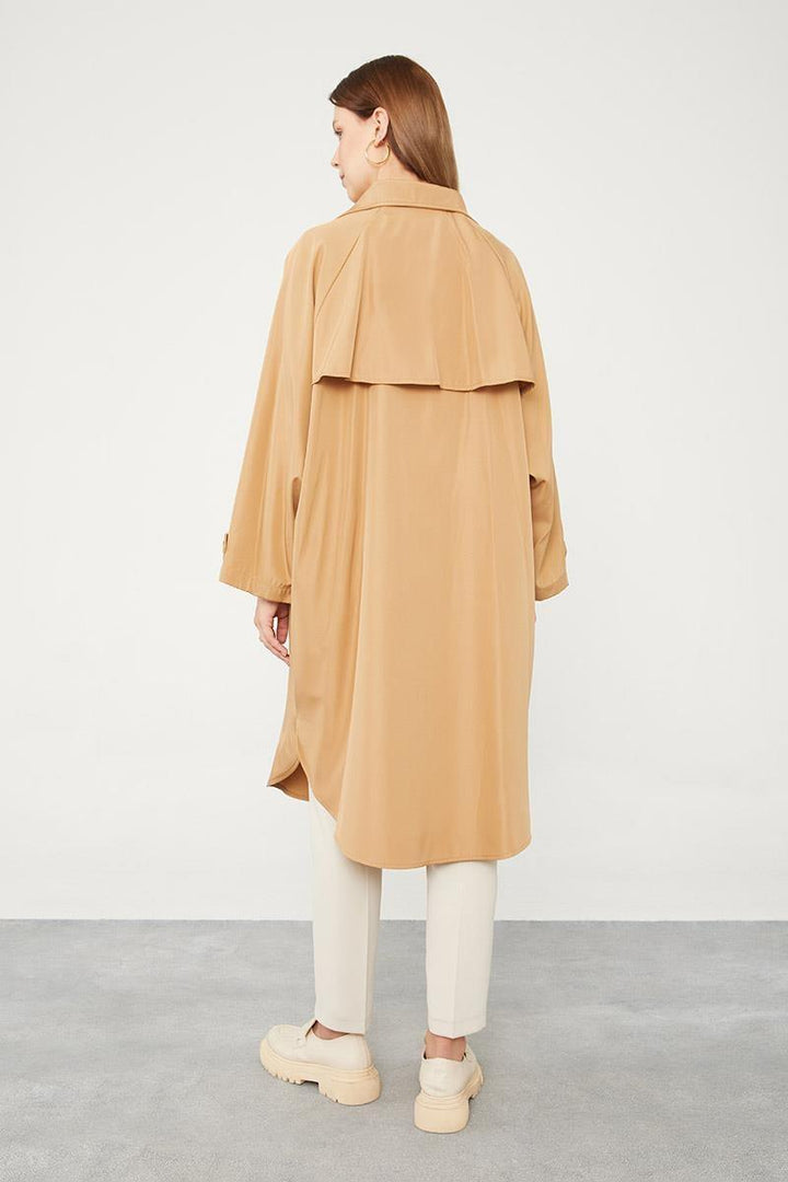 Oversized Trench Coat - Camel - modestanbul