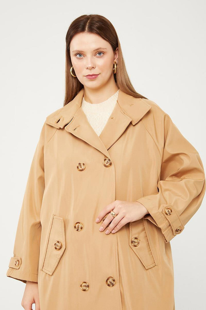 Oversized Trench Coat - Camel - modestanbul