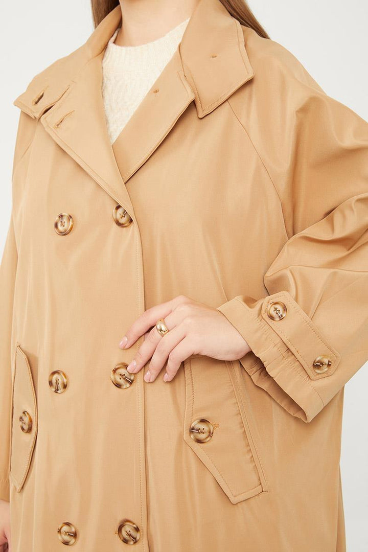 Oversized Trench Coat - Camel - modestanbul