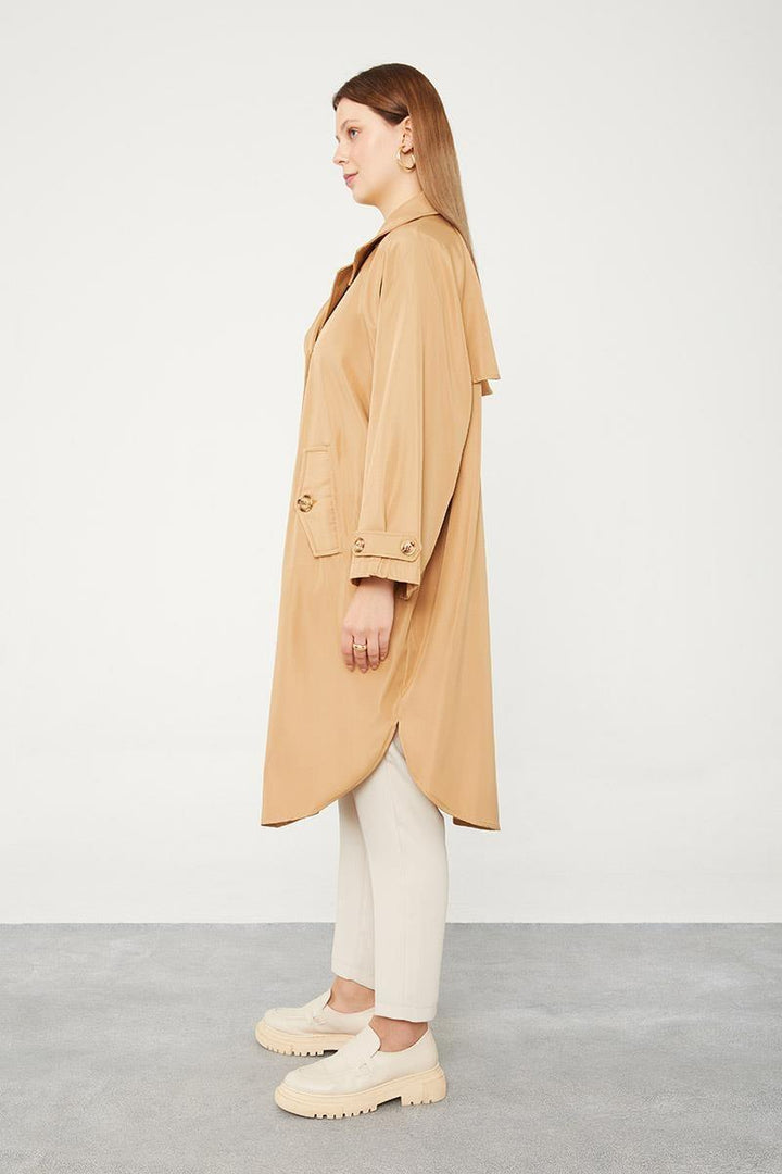 Oversized Trench Coat - Camel - modestanbul