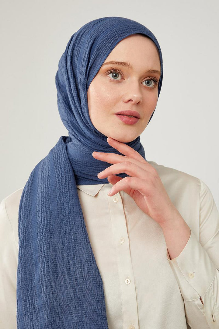 Naturel Line Shawl - Indigo - modestanbul