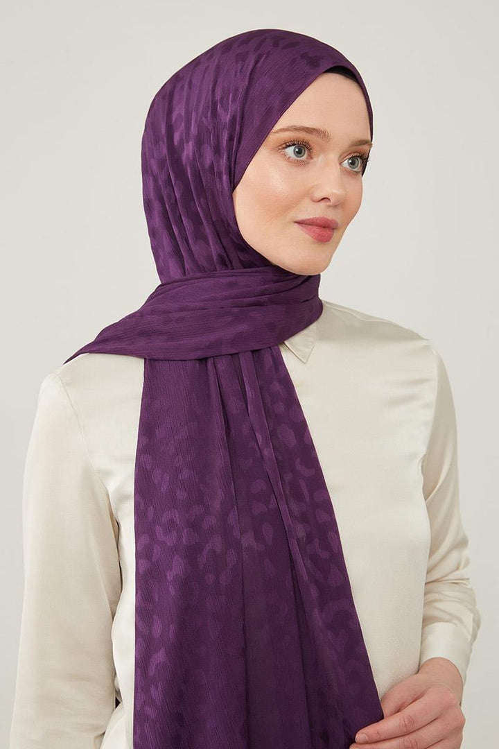 Jacquard Capri Shawl - Eggplant Purple - modestanbul