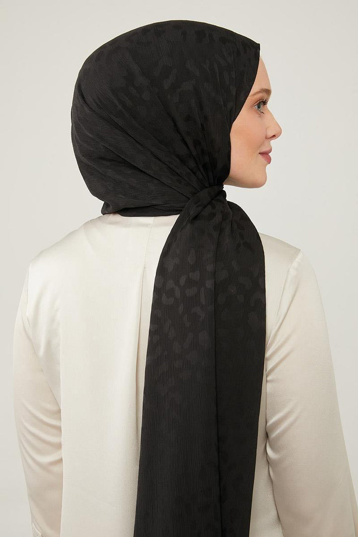 Jacquard Capri Shawl - Black - modestanbul