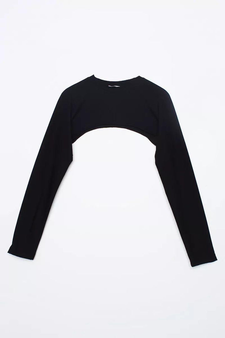 Cotton Long Sleeve Crop Underwear - Black - modestanbul