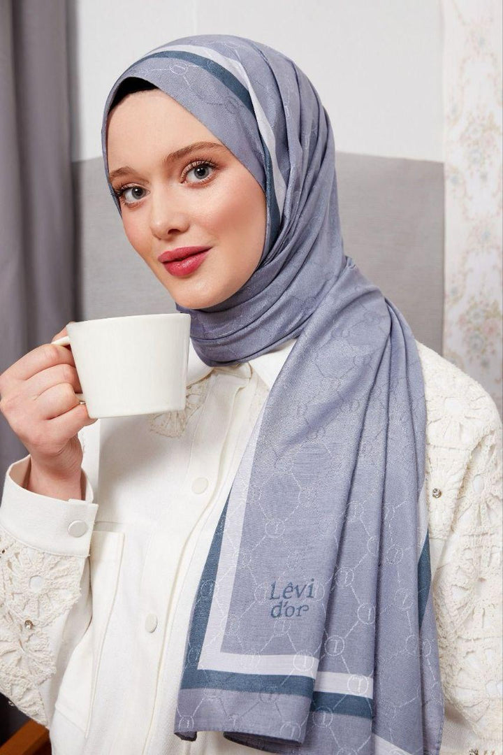 Monogram Shawl - Grey - modestanbul