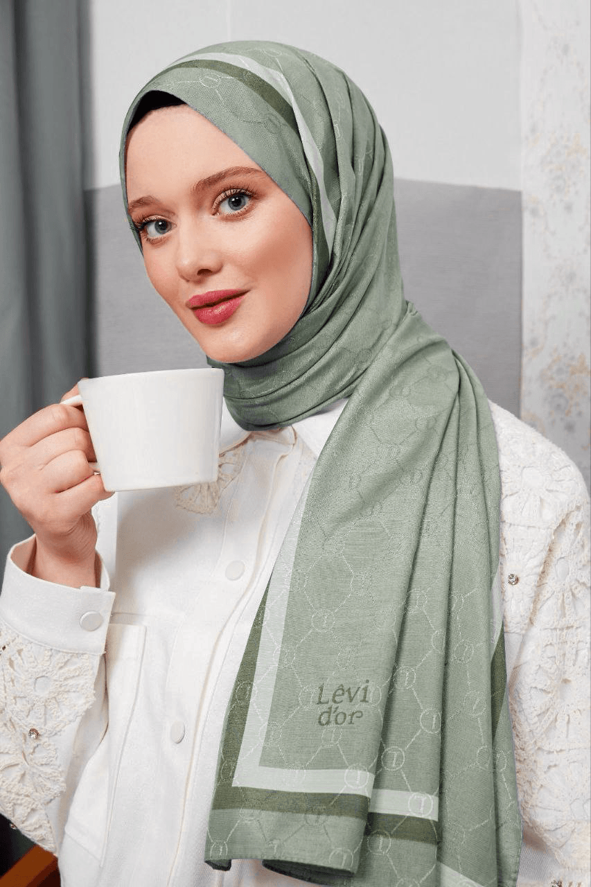 Levidor Monogram Shawl - Green - modestanbul