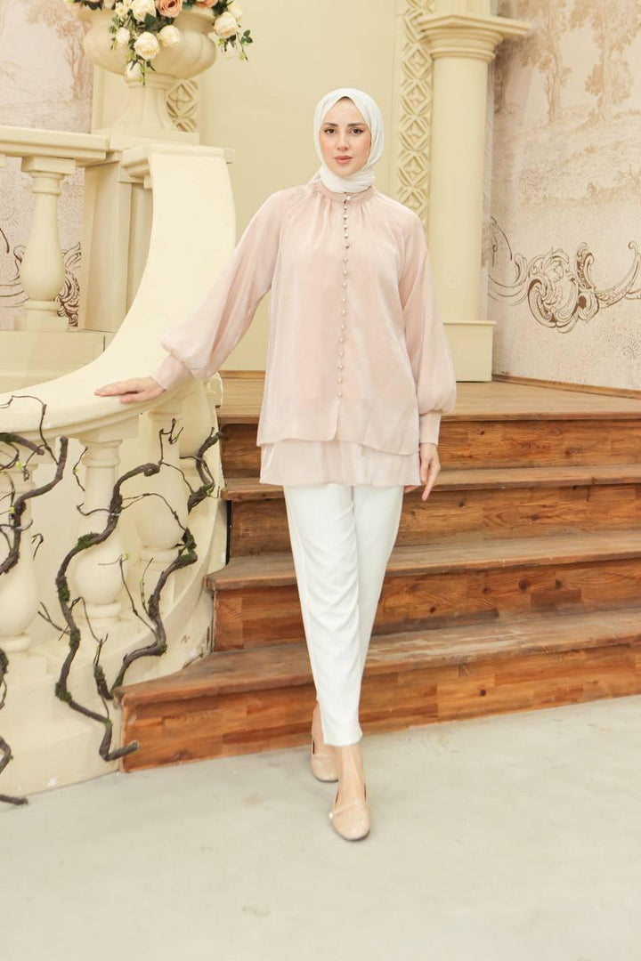 Front Buttoned Tunic - Beige - modestanbul