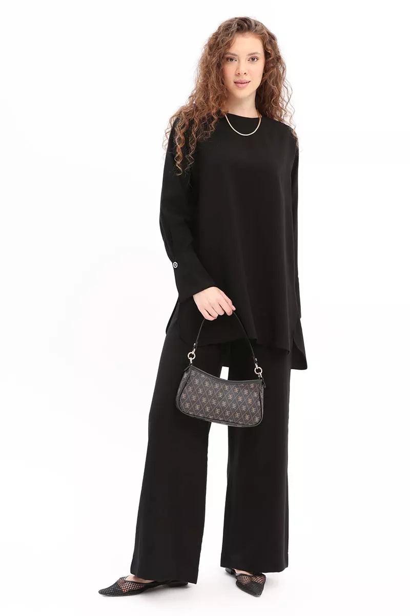 Casual Trouser Set - Black - modestanbul