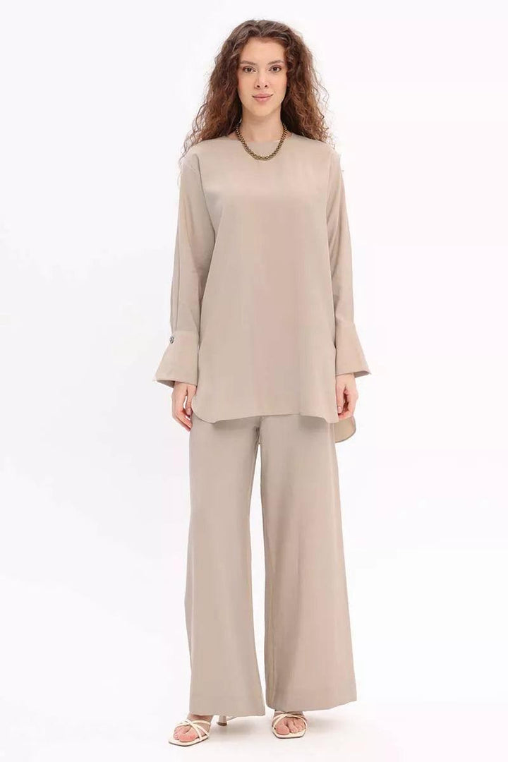 Casual Trouser Set - Ecru - modestanbul