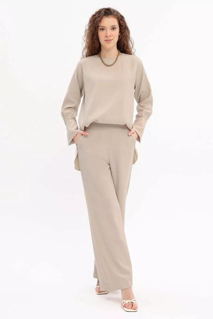 Casual Trouser Set - Ecru - modestanbul