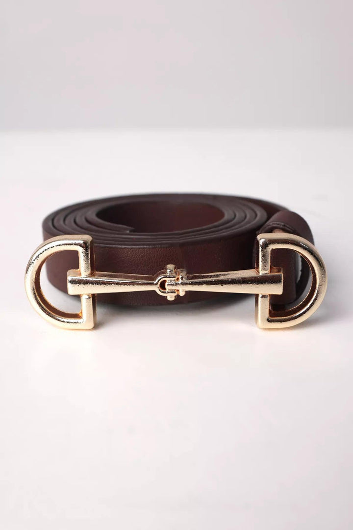 Long Double Buckle Leather Belt - Brown - modestanbul